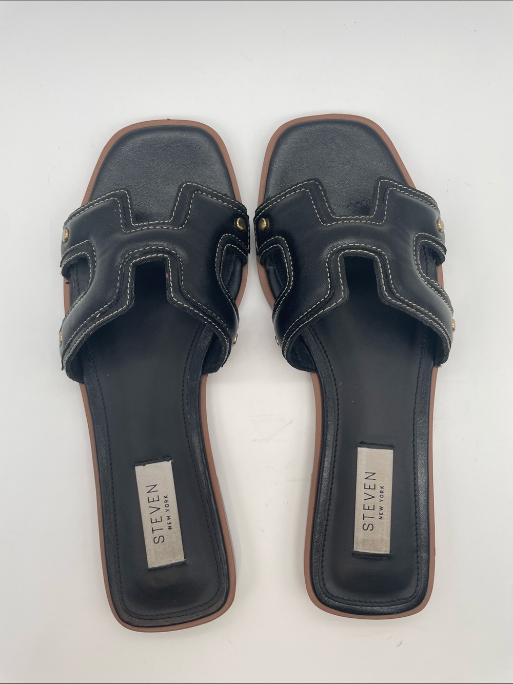 H slide sandle NYC handmade leather stitching EUC 6